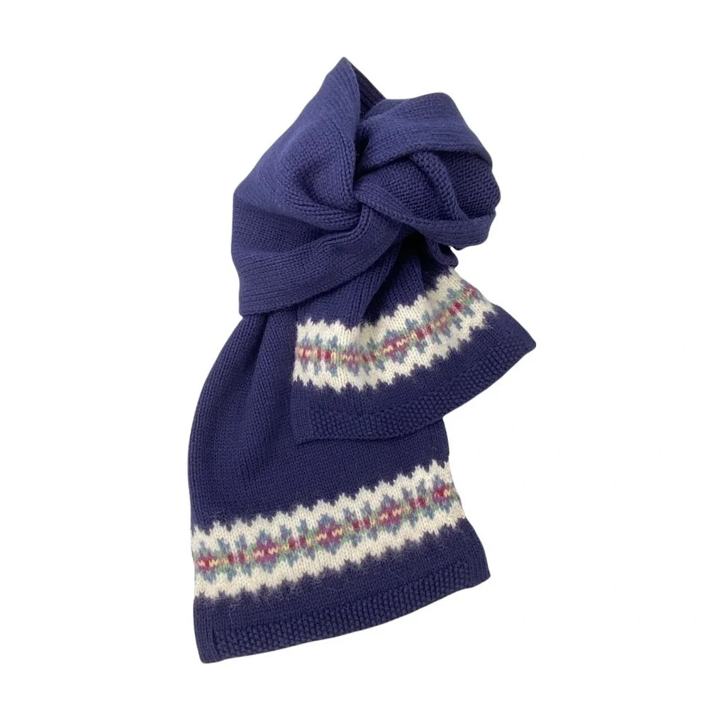 Ralph Lauren Girl’s Winter Scarf Fairisle Navy Blue Wool Cotton Rabbit NWT New